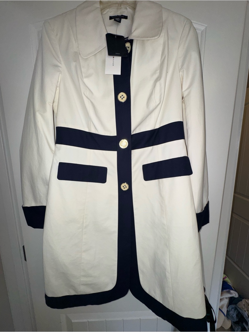 Tommy Hilfiger Cream Peacoat with Navy Trim